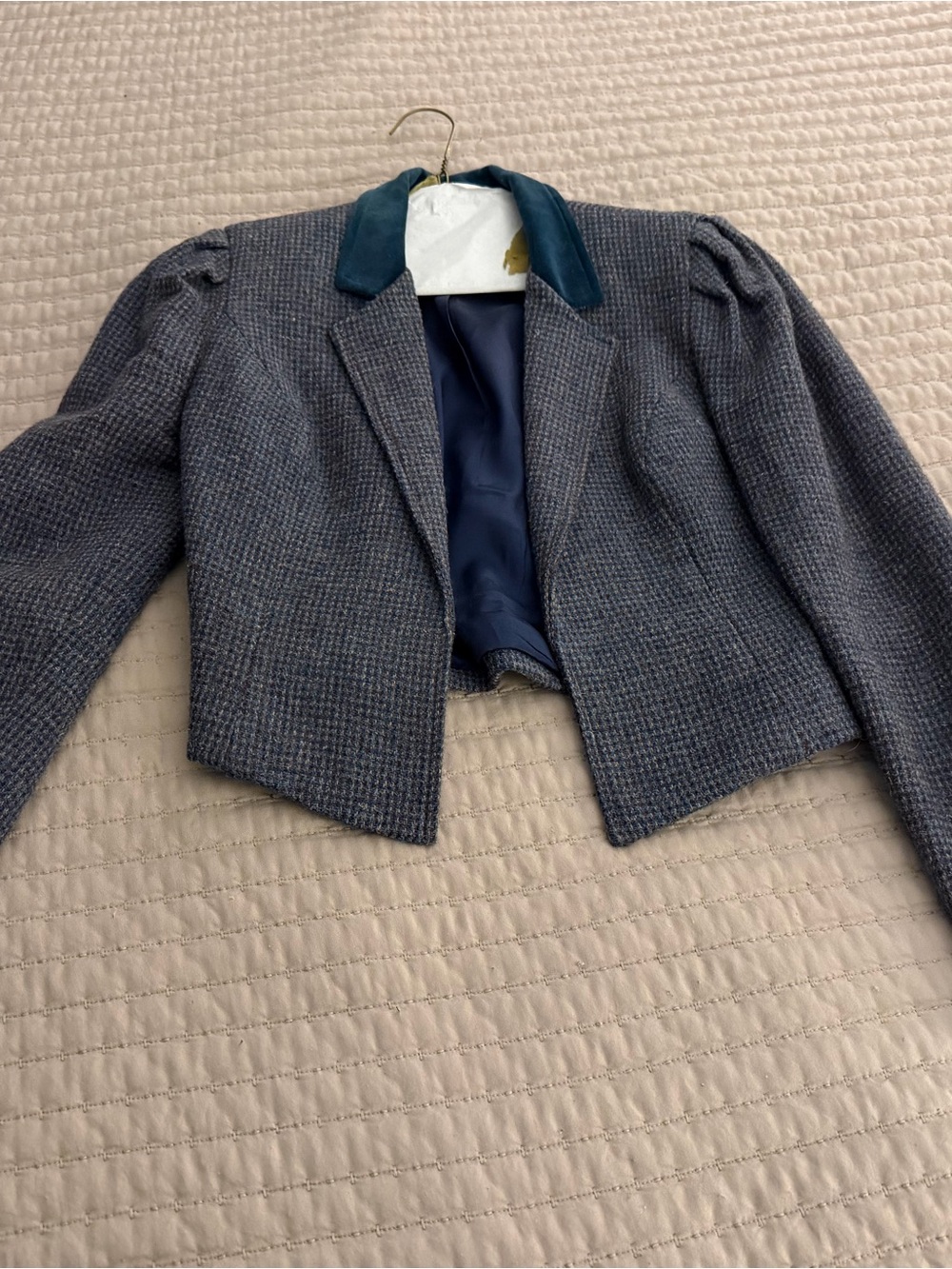 Women's Navy Houndstooth Cropped Blazer Jacket